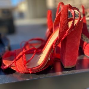 Red suede sandal pumps